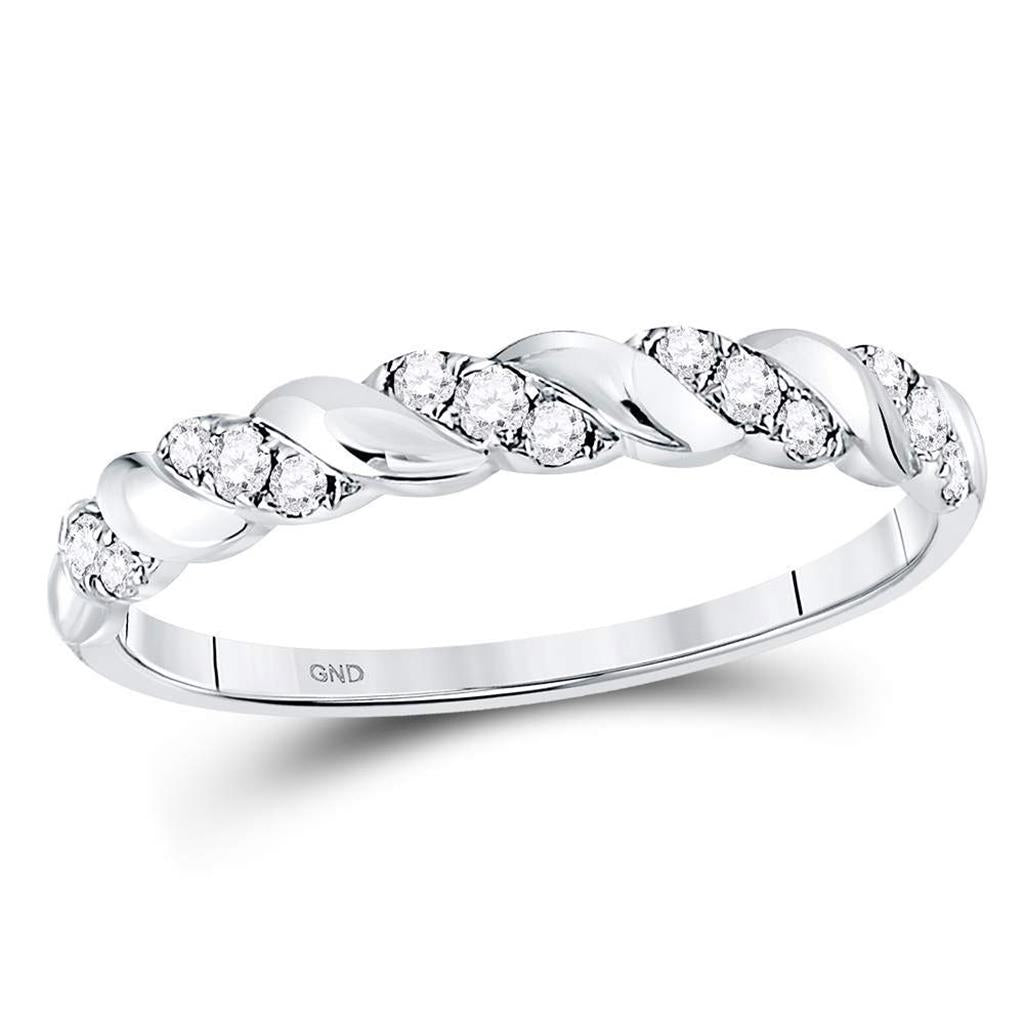 14k White Gold Round Diamond Striped Stackable Band Ring 1/5 Cttw