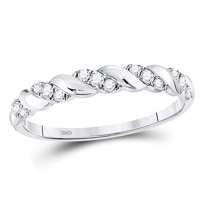 14k White Gold Round Diamond Striped Stackable Band Ring 1/5 Cttw