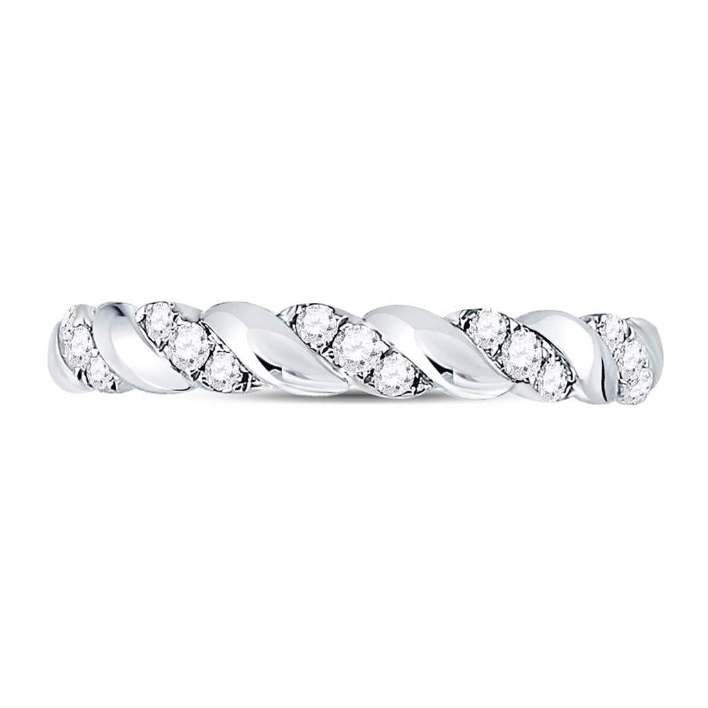 14k White Gold Round Diamond Striped Stackable Band Ring 1/5 Cttw