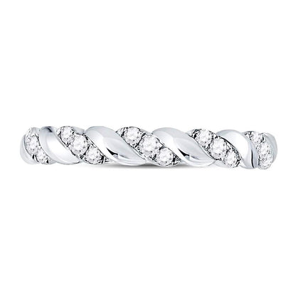14k White Gold Round Diamond Striped Stackable Band Ring 1/5 Cttw