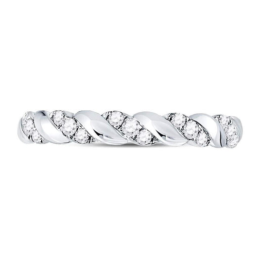 14k White Gold Round Diamond Striped Stackable Band Ring 1/5 Cttw