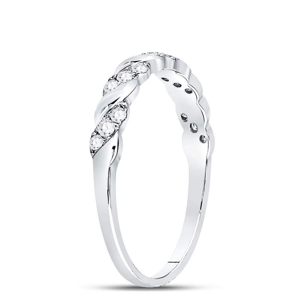 14k White Gold Round Diamond Striped Stackable Band Ring 1/5 Cttw