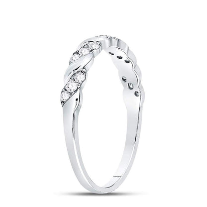 14k White Gold Round Diamond Striped Stackable Band Ring 1/5 Cttw