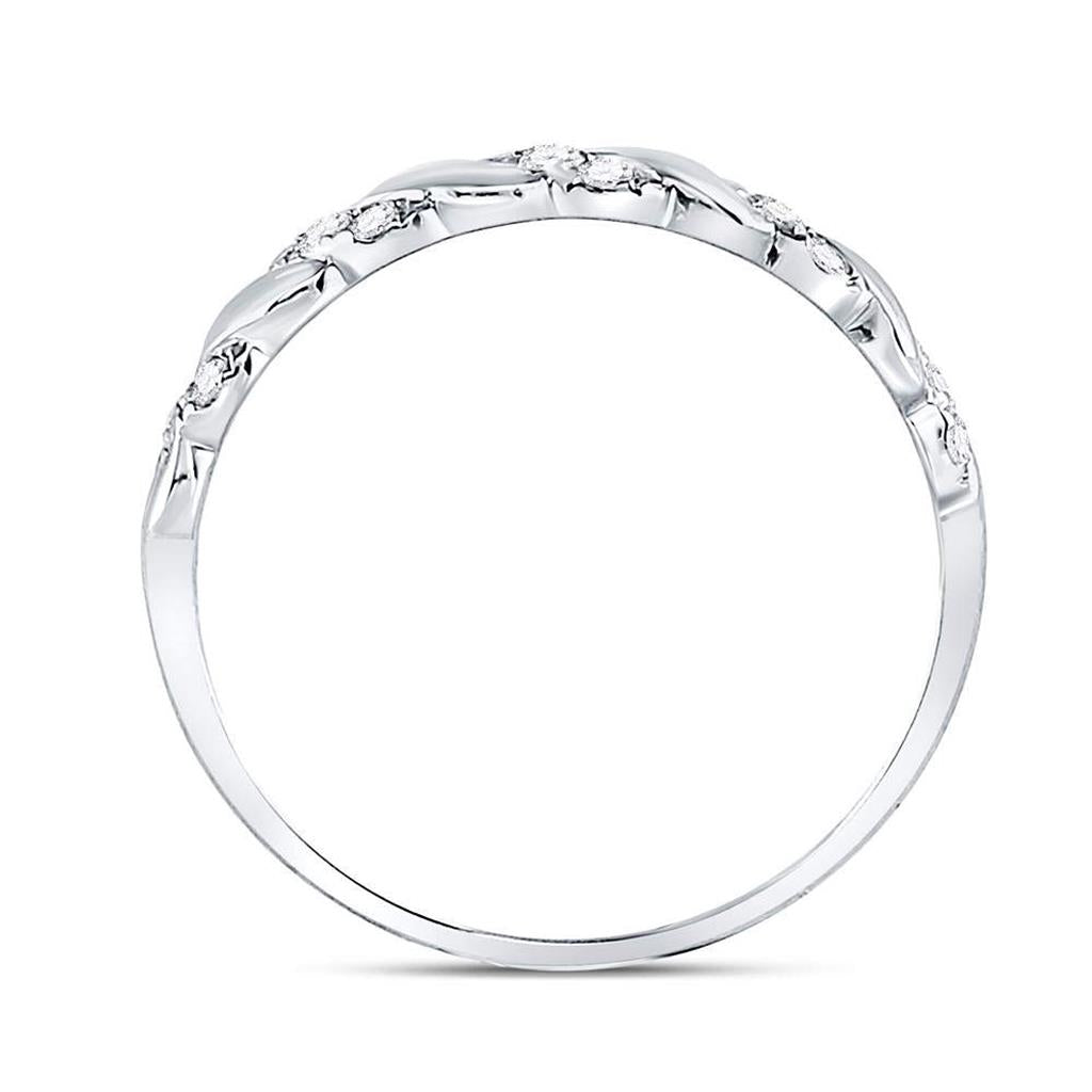 14k White Gold Round Diamond Striped Stackable Band Ring 1/5 Cttw