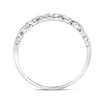 14k White Gold Round Diamond Striped Stackable Band Ring 1/5 Cttw