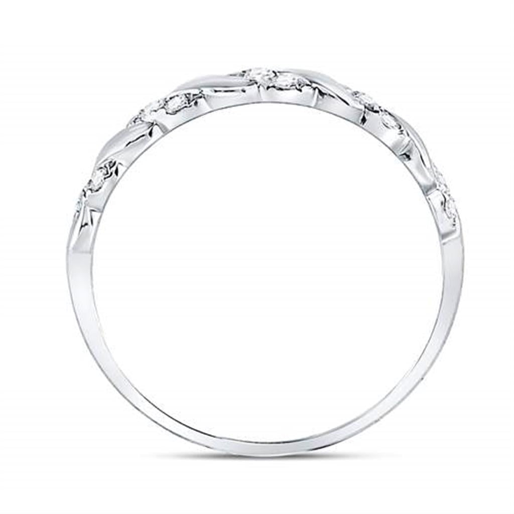 14k White Gold Round Diamond Striped Stackable Band Ring 1/5 Cttw