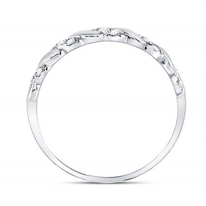 14k White Gold Round Diamond Striped Stackable Band Ring 1/5 Cttw