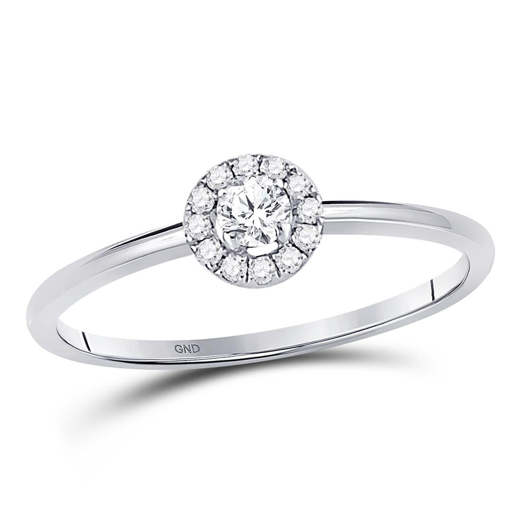 14k White Gold Round Diamond Solitaire Stackable Band Ring 1/5 Cttw