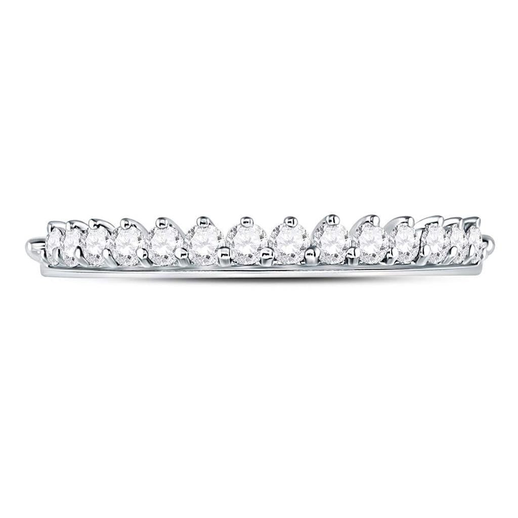 14k White Gold Round Diamond Modern Style Stackable Band Ring 1/3 Cttw