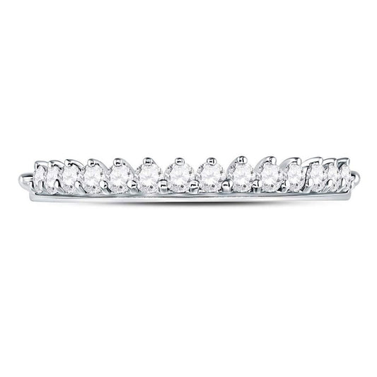 14k White Gold Round Diamond Modern Style Stackable Band Ring 1/3 Cttw
