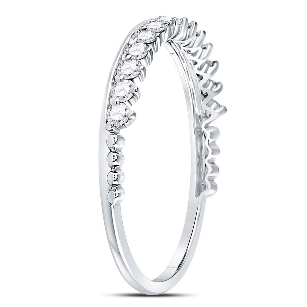 14k White Gold Round Diamond Modern Style Stackable Band Ring 1/3 Cttw