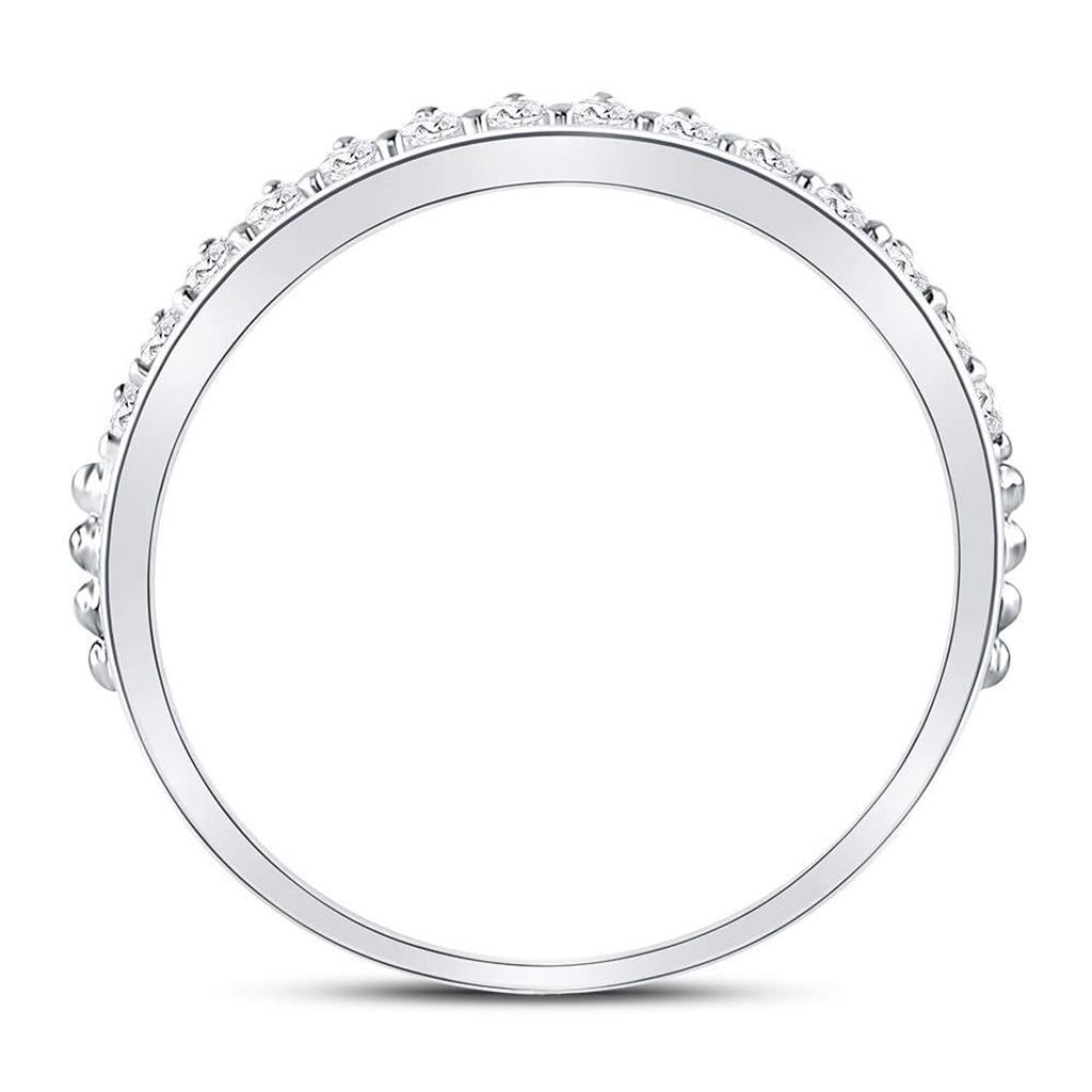 14k White Gold Round Diamond Modern Style Stackable Band Ring 1/3 Cttw
