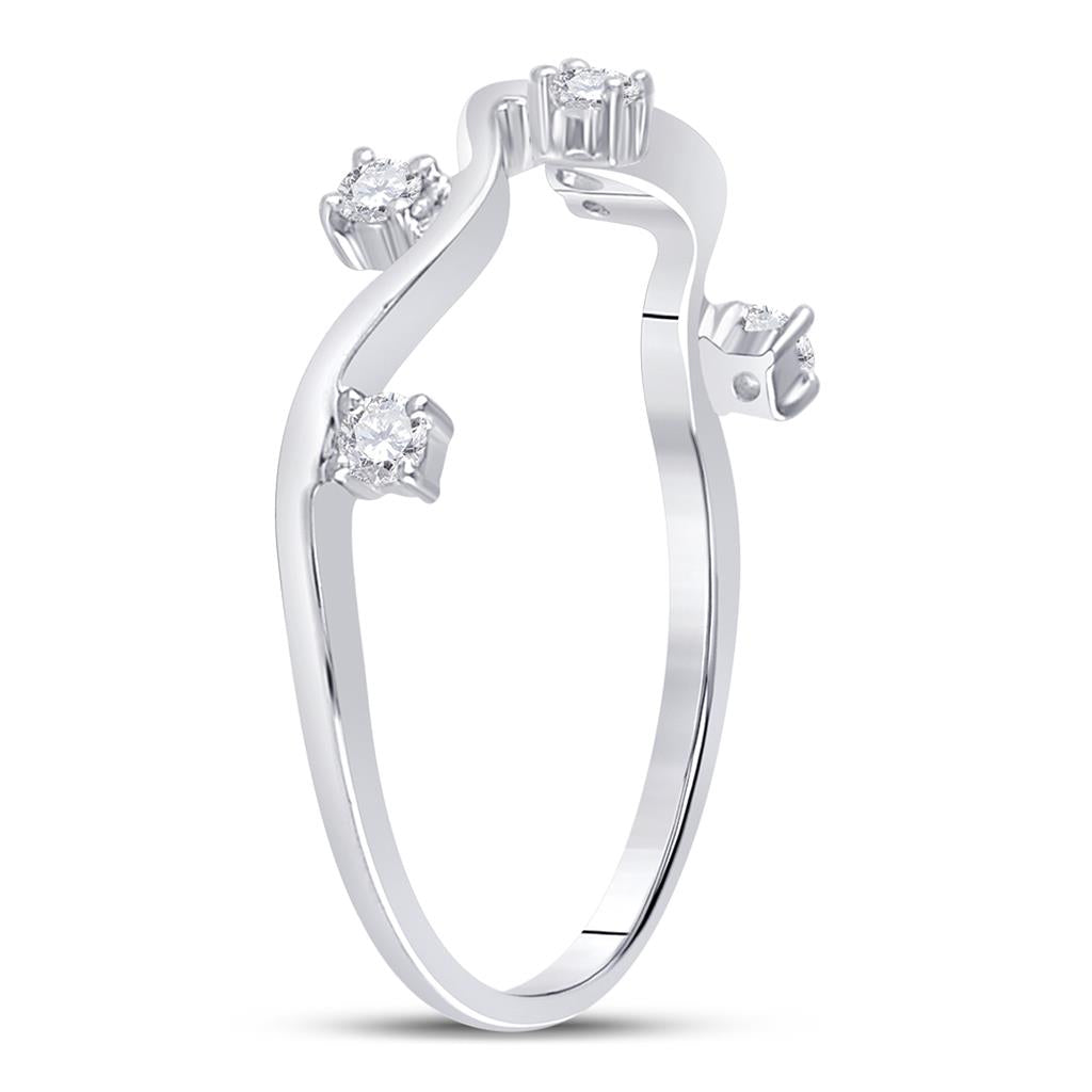 14k White Gold Round Diamond Wave Stackable Band Ring 1/8 Cttw