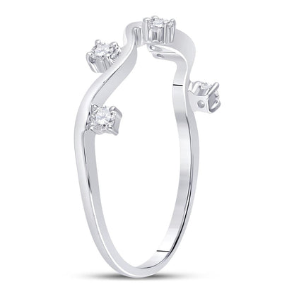 14k White Gold Round Diamond Wave Stackable Band Ring 1/8 Cttw