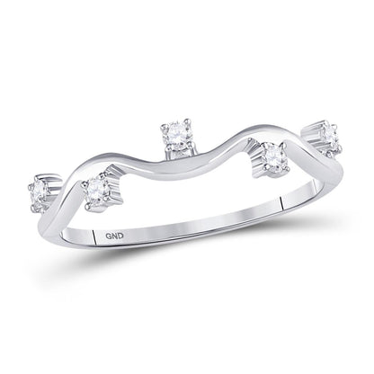 14k White Gold Round Diamond Wave Stackable Band Ring 1/8 Cttw