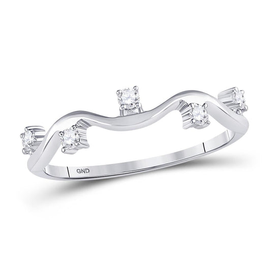 14k White Gold Round Diamond Wave Stackable Band Ring 1/8 Cttw