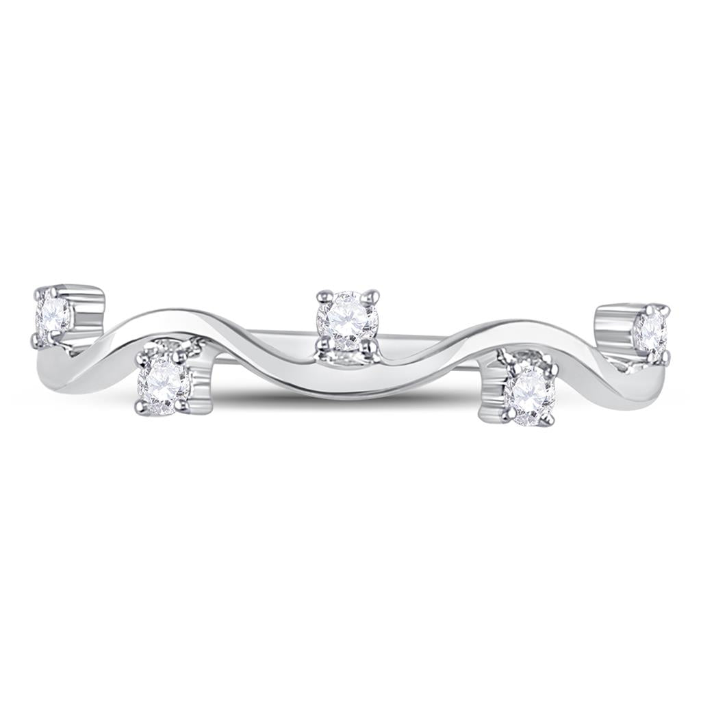 14k White Gold Round Diamond Wave Stackable Band Ring 1/8 Cttw