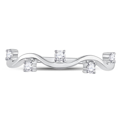 14k White Gold Round Diamond Wave Stackable Band Ring 1/8 Cttw