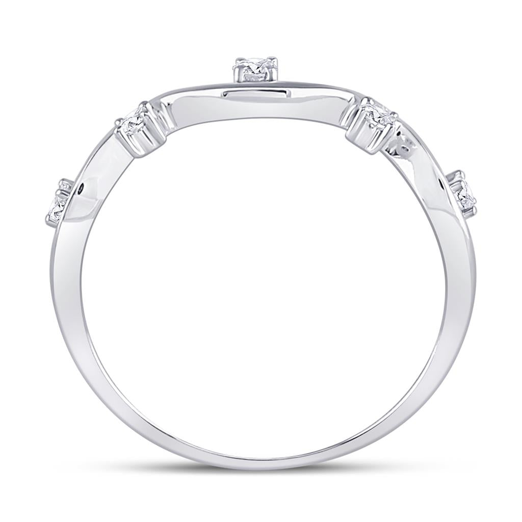 14k White Gold Round Diamond Wave Stackable Band Ring 1/8 Cttw