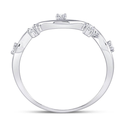 14k White Gold Round Diamond Wave Stackable Band Ring 1/8 Cttw