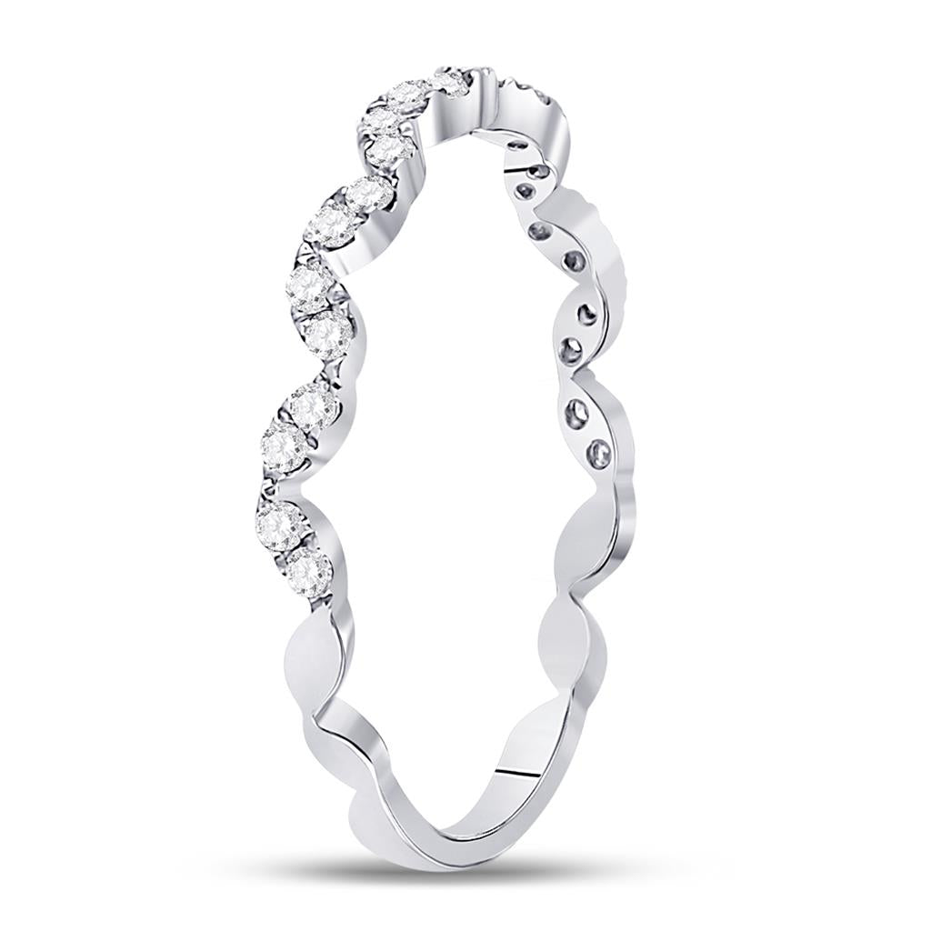 14k White Gold Round Diamond Zigzag Stackable Band Ring 1/5 Cttw
