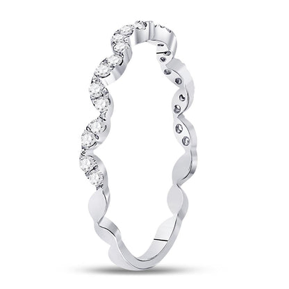 14k White Gold Round Diamond Zigzag Stackable Band Ring 1/5 Cttw