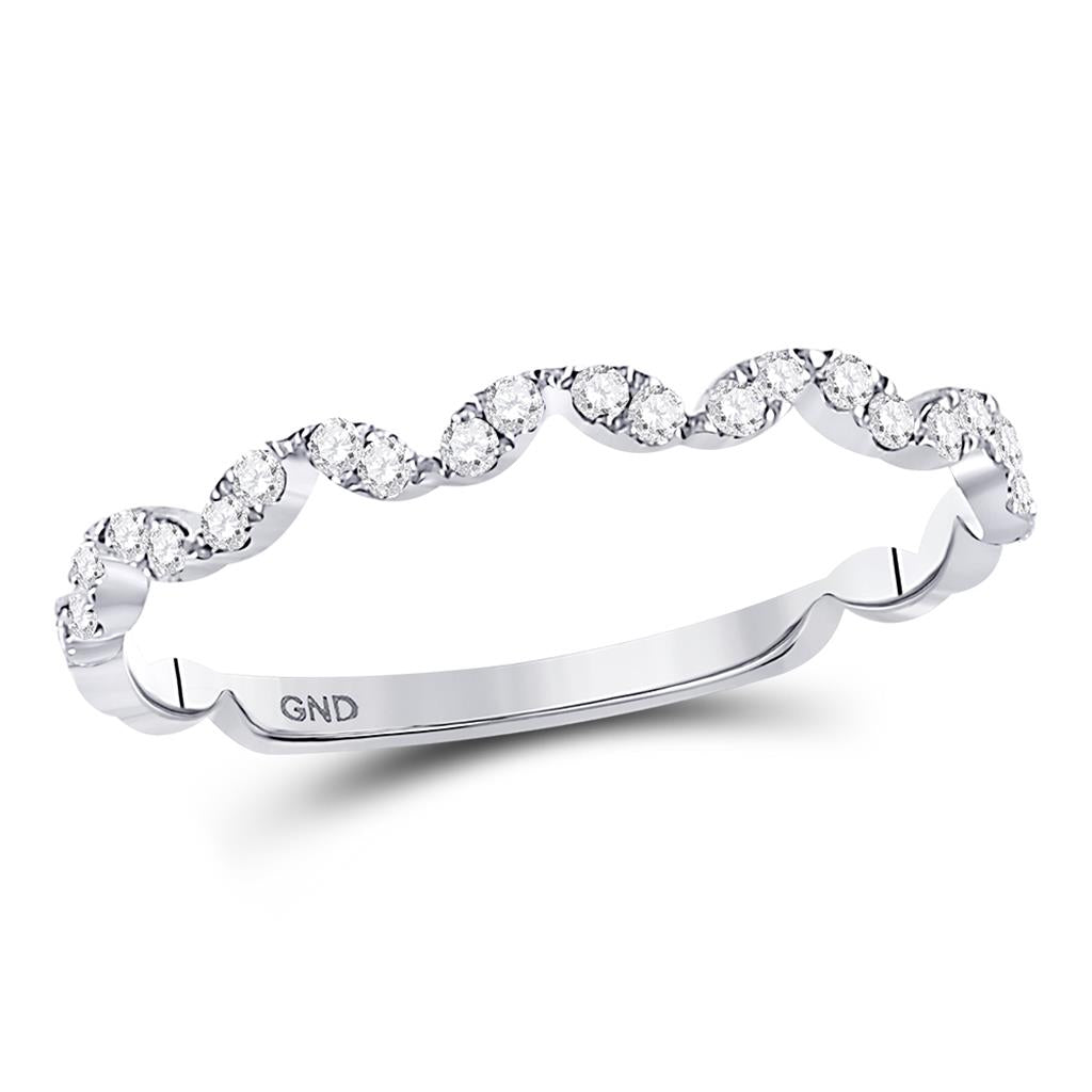14k White Gold Round Diamond Zigzag Stackable Band Ring 1/5 Cttw