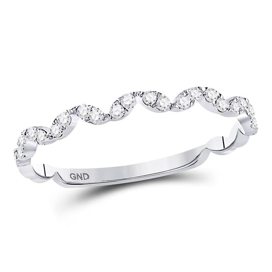 14k White Gold Round Diamond Zigzag Stackable Band Ring 1/5 Cttw