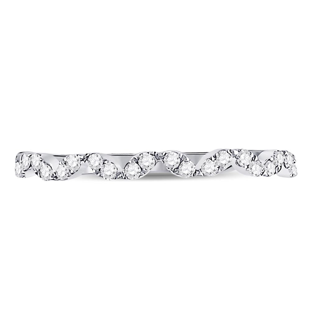 14k White Gold Round Diamond Zigzag Stackable Band Ring 1/5 Cttw