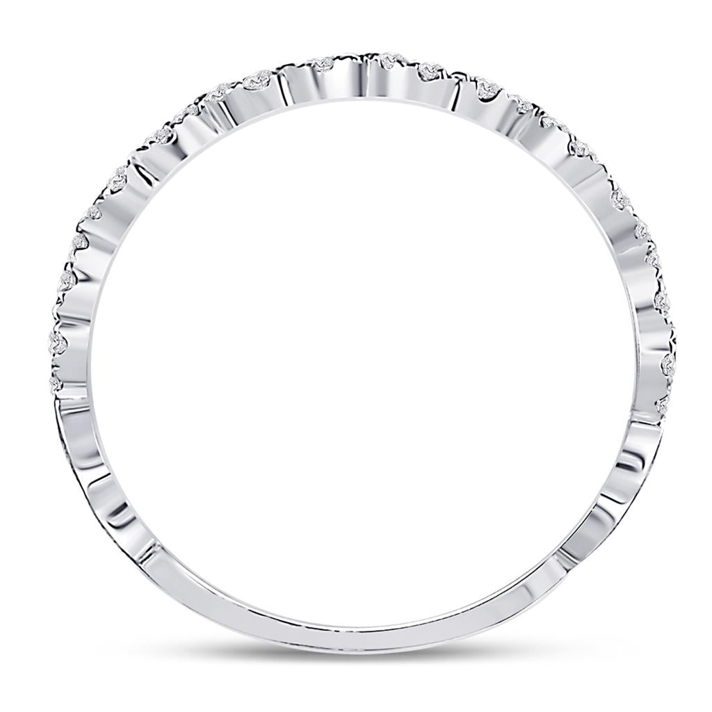 14k White Gold Round Diamond Zigzag Stackable Band Ring 1/5 Cttw