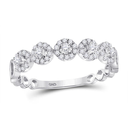 14k White Gold Round Diamond Halo Solitaire Stackable Band Ring 1/3 Cttw