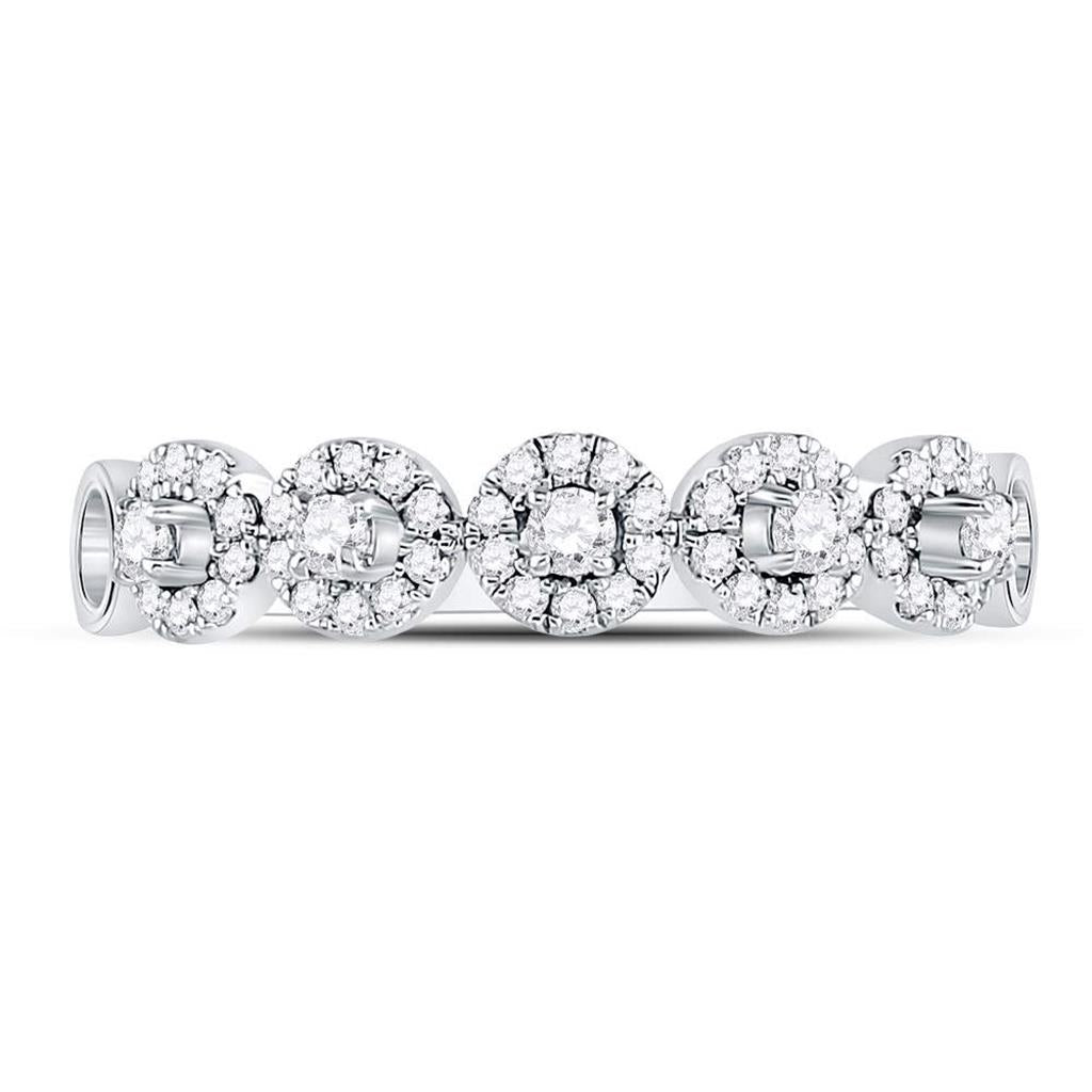 14k White Gold Round Diamond Halo Solitaire Stackable Band Ring 1/3 Cttw