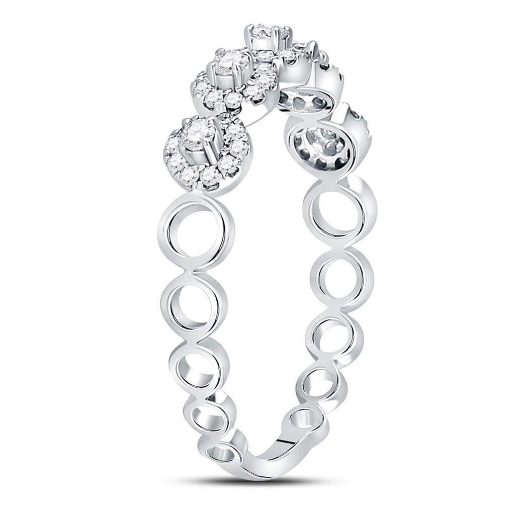 14k White Gold Round Diamond Halo Solitaire Stackable Band Ring 1/3 Cttw