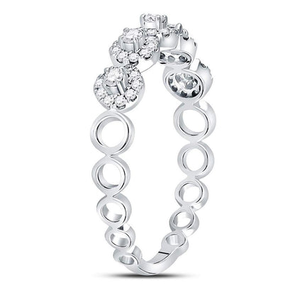 14k White Gold Round Diamond Halo Solitaire Stackable Band Ring 1/3 Cttw