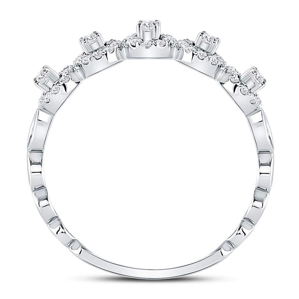 14k White Gold Round Diamond Halo Solitaire Stackable Band Ring 1/3 Cttw