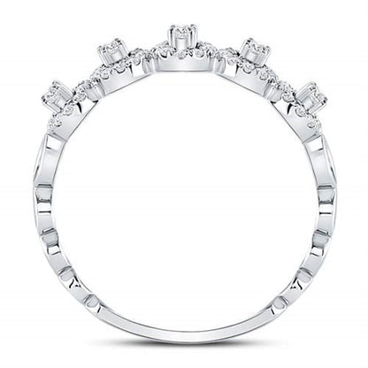 14k White Gold Round Diamond Halo Solitaire Stackable Band Ring 1/3 Cttw