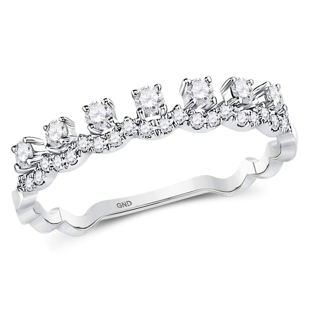14k White Gold Round Diamond Stackable Band Ring 1/3 Cttw
