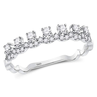 14k White Gold Round Diamond Stackable Band Ring 1/3 Cttw