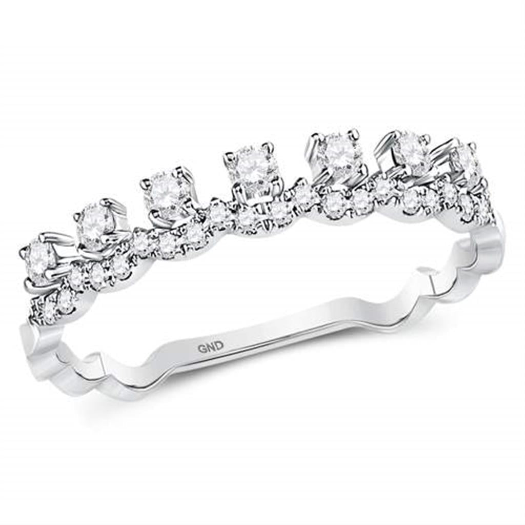 14k White Gold Round Diamond Stackable Band Ring 1/3 Cttw