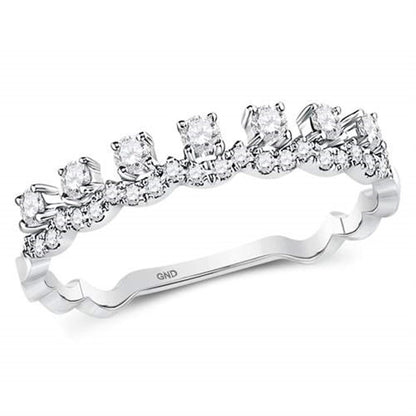 14k White Gold Round Diamond Stackable Band Ring 1/3 Cttw