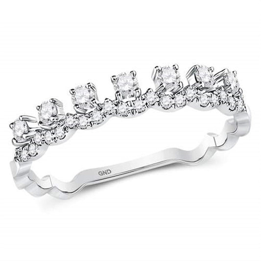 14k White Gold Round Diamond Stackable Band Ring 1/3 Cttw
