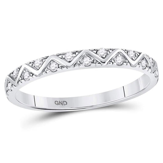 14kt White Gold Round Diamond Zigzag Stackable Band Ring 1/10 Cttw