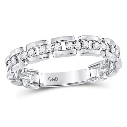 14kt White Gold Round Diamond Rolo Link Stackable Band Ring 1/5 Cttw