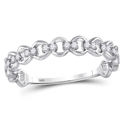 14kt White Gold Round Diamond Link Stackable Band Ring 1/8 Cttw