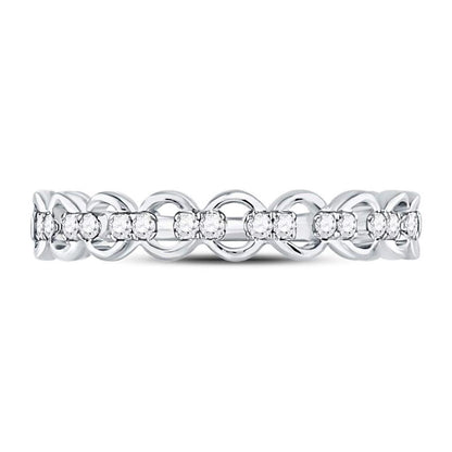 14kt White Gold Round Diamond Link Stackable Band Ring 1/8 Cttw