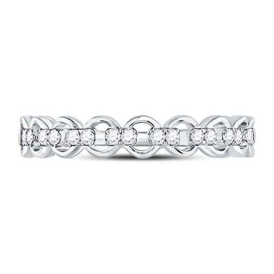 14kt White Gold Round Diamond Link Stackable Band Ring 1/8 Cttw