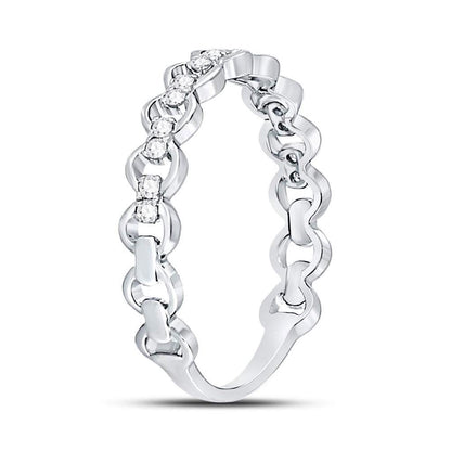 14kt White Gold Round Diamond Link Stackable Band Ring 1/8 Cttw