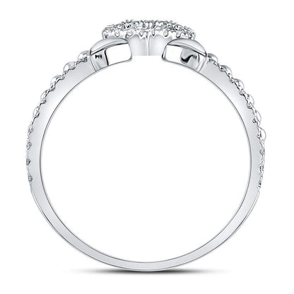 14k White Gold Round Diamond 2-Piece Beaded Heart Band Ring Set 1/3 Cttw