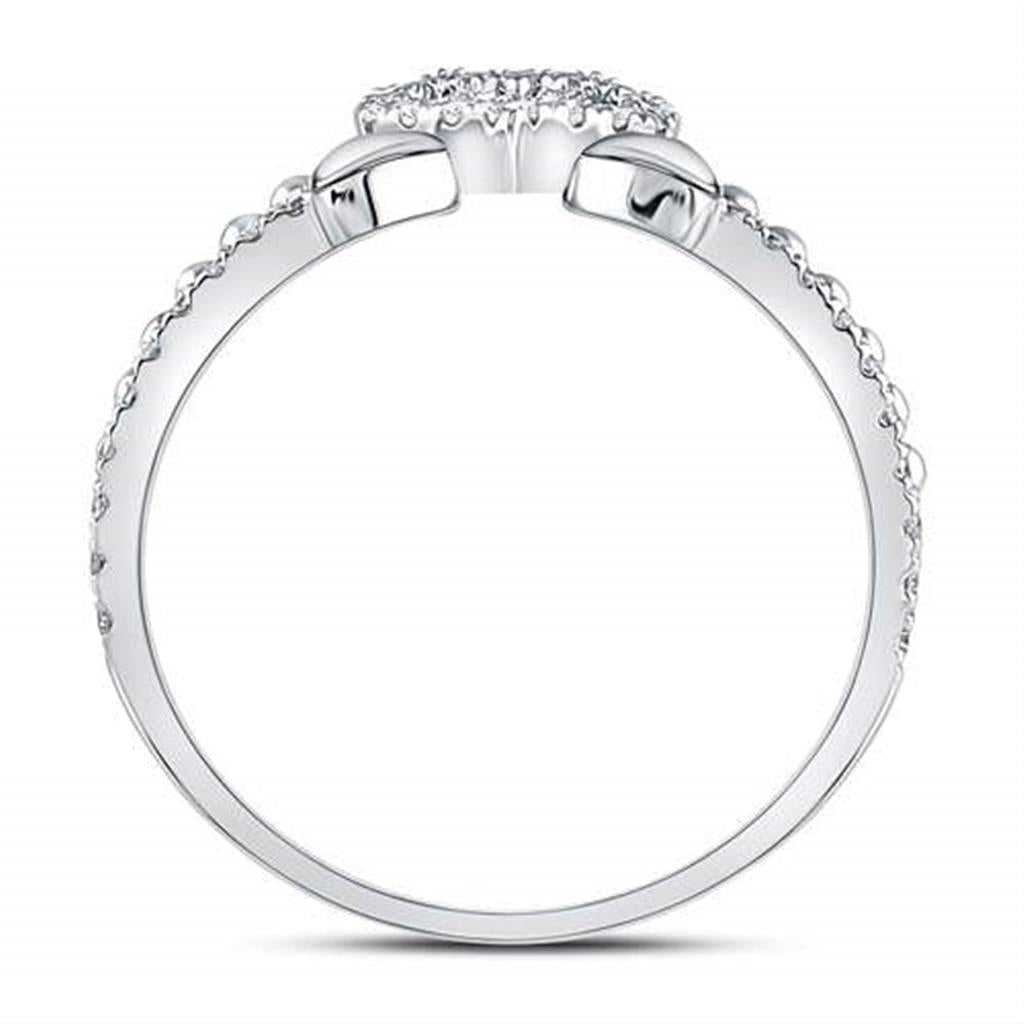 14k White Gold Round Diamond 2-Piece Beaded Heart Band Ring Set 1/3 Cttw
