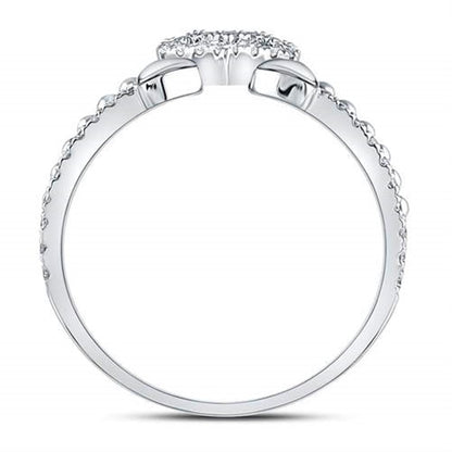 14k White Gold Round Diamond 2-Piece Beaded Heart Band Ring Set 1/3 Cttw